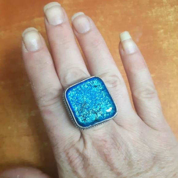 New Huge Dichoric Glass 925 Silver Ring. - Picture 2 of 8